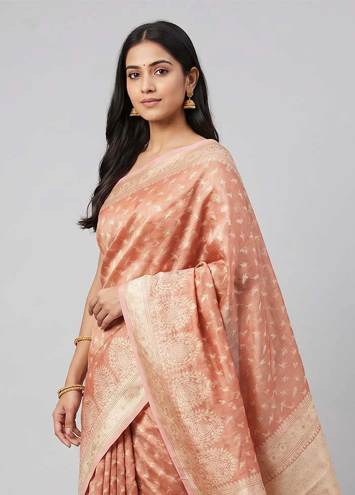 Orange Tissue Silk Saree With Blouse Piece - Image 2