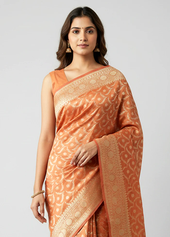 Orange Tissue Silk Saree With Blouse Piece - Image 2