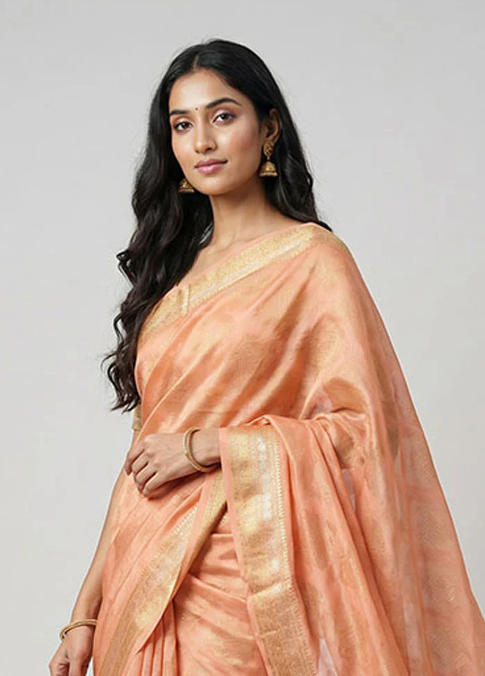 Orange Tussar Silk Saree With Blouse Piece - Image 2