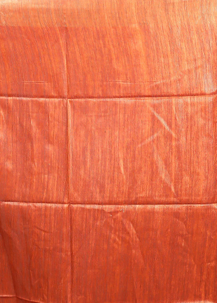 Orange Tussar Silk Saree With Blouse Piece - Image 5
