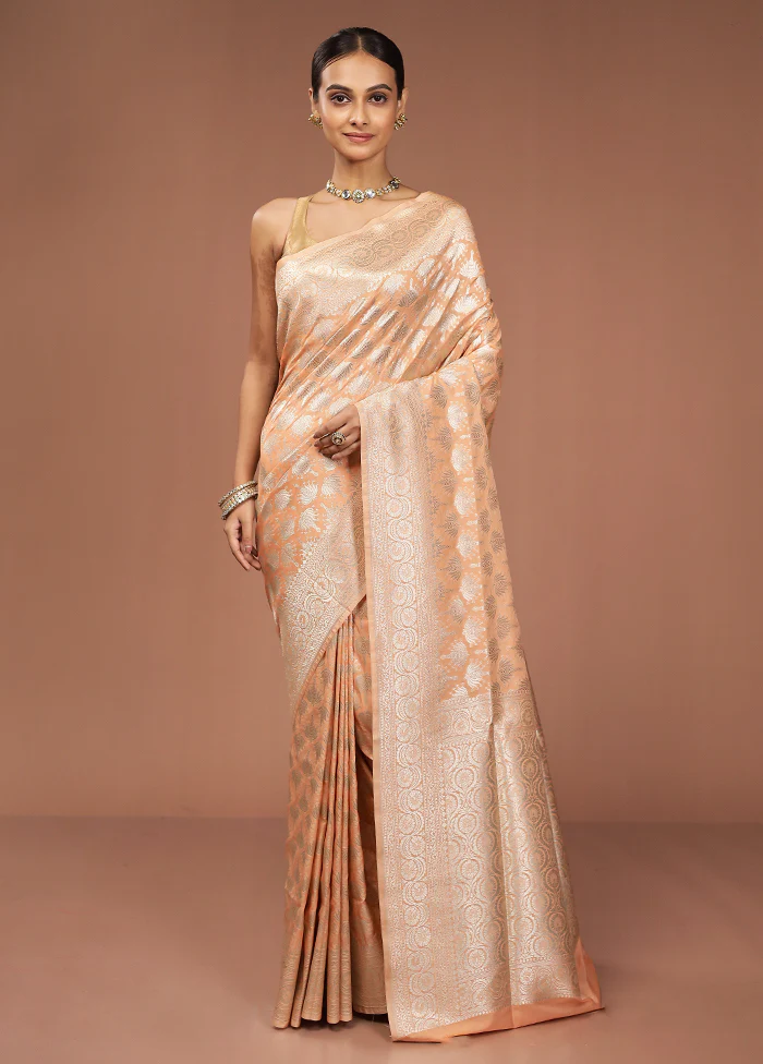 Peach Uppada Silk Saree With Blouse Piece - Image 2