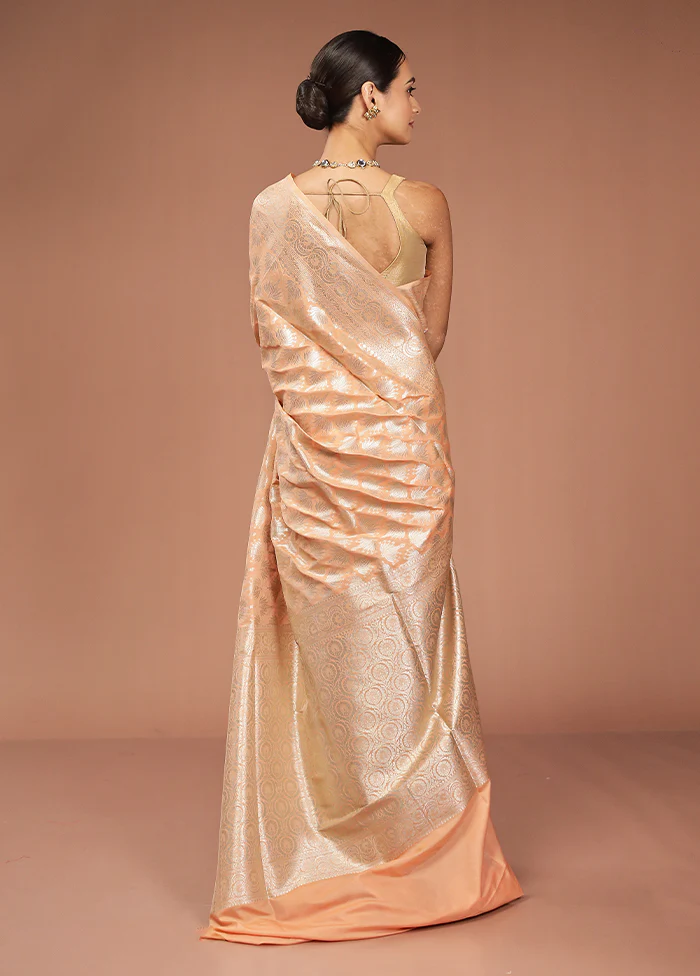 Peach Uppada Silk Saree With Blouse Piece - Image 3