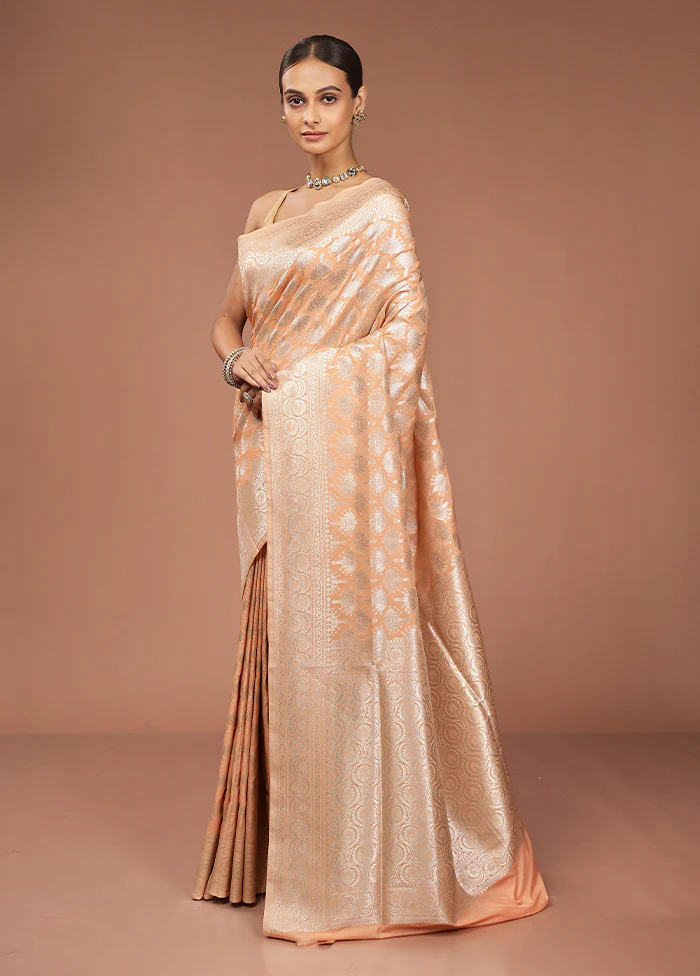 Peach Uppada Silk Saree With Blouse Piece - Image 4