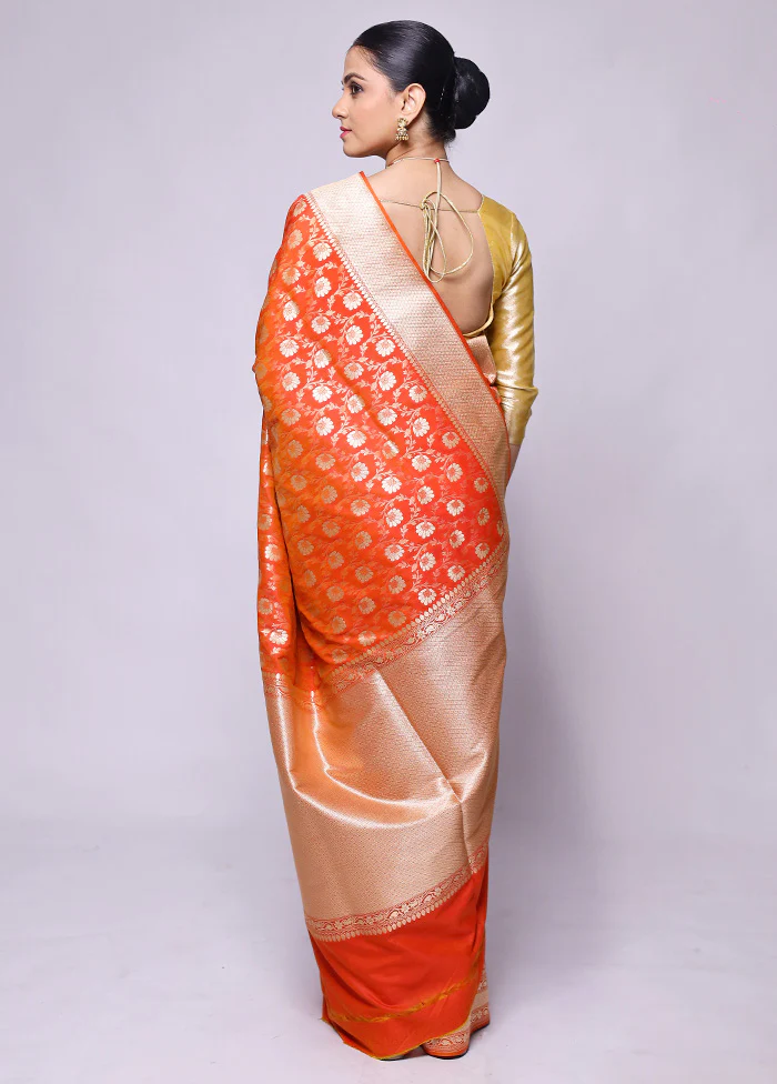 Orange Uppada Silk Saree With Blouse Piece - Image 3