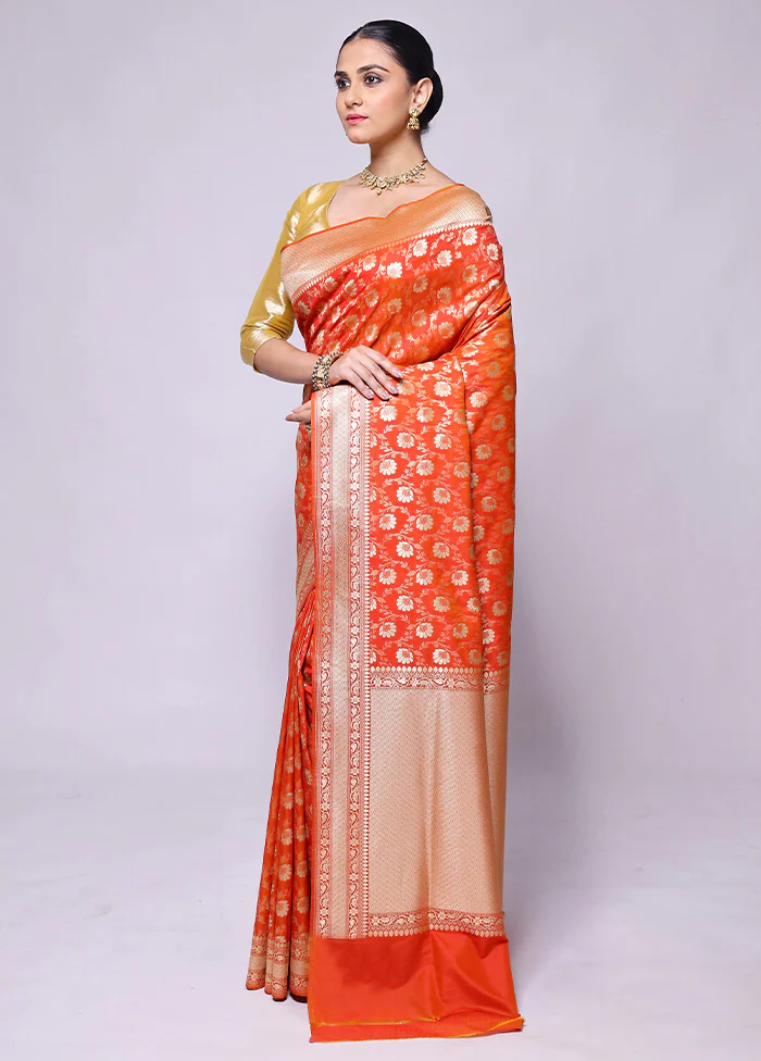 Orange Uppada Silk Saree With Blouse Piece - Image 4