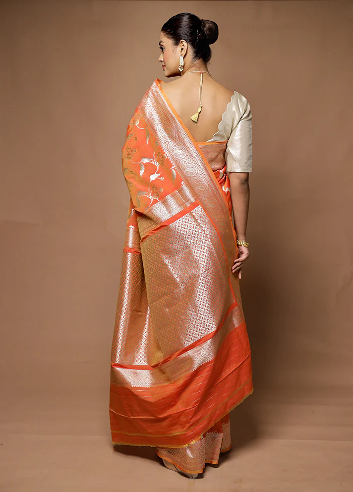 Orange Uppada Silk Saree With Blouse Piece - Image 3