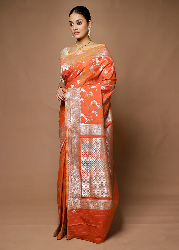 Orange Uppada Silk Saree With Blouse Piece - Image 4