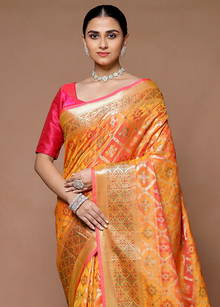 Orange Uppada Silk Saree With Blouse Piece - Image 2