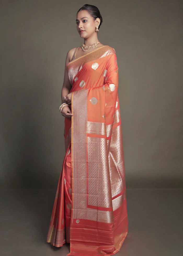 Orange Uppada Silk Saree With Blouse Piece - Image 4