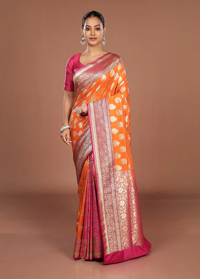 Orange Uppada Silk Saree With Blouse Piece - Image 2