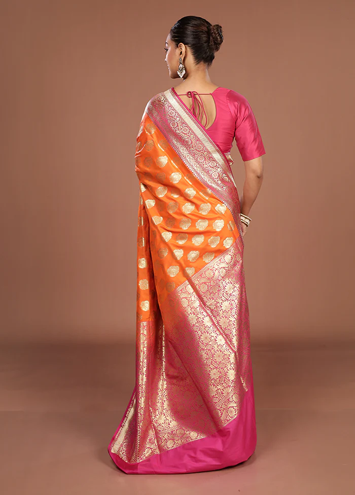 Orange Uppada Silk Saree With Blouse Piece - Image 3
