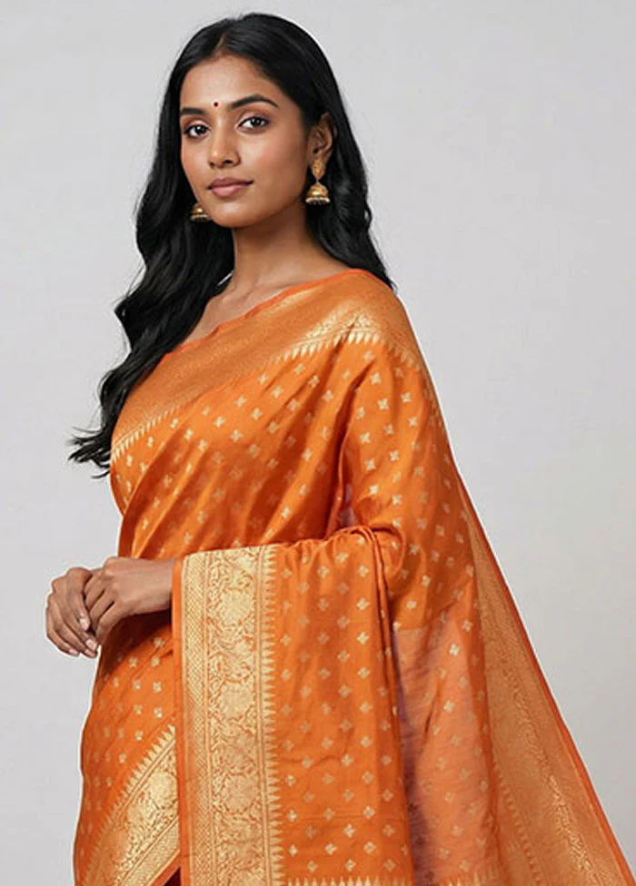 Orange Uppada Silk Saree With Blouse Piece - Image 2