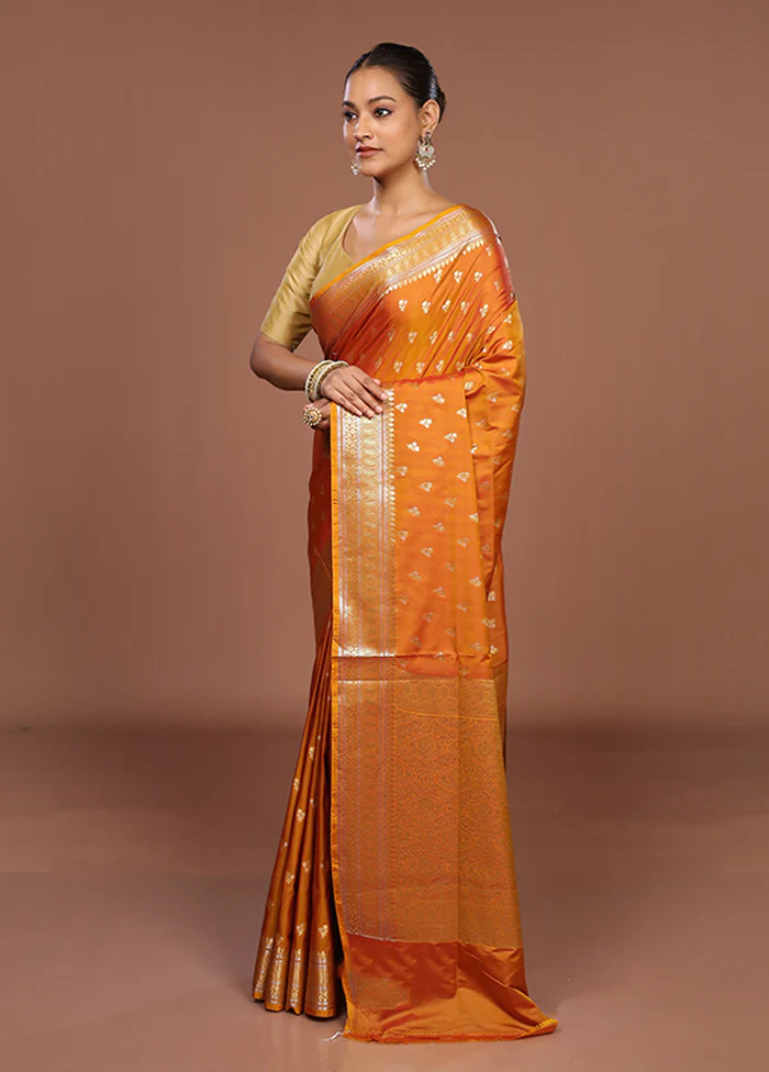 Orange Uppada Silk Saree With Blouse Piece - Image 4