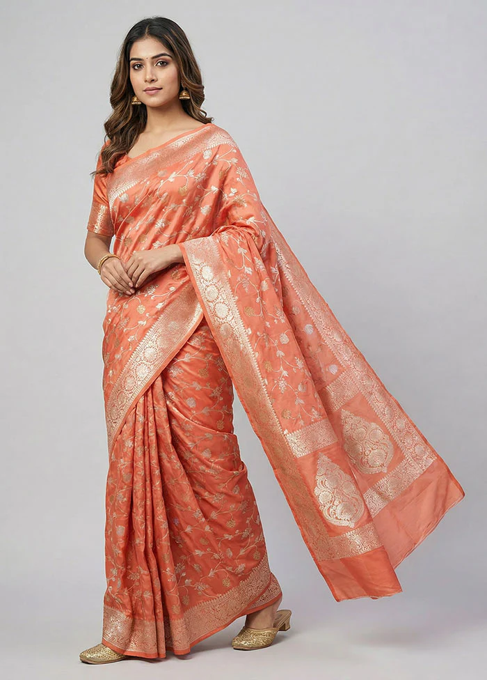 Orange Uppada Silk Saree With Blouse Piece