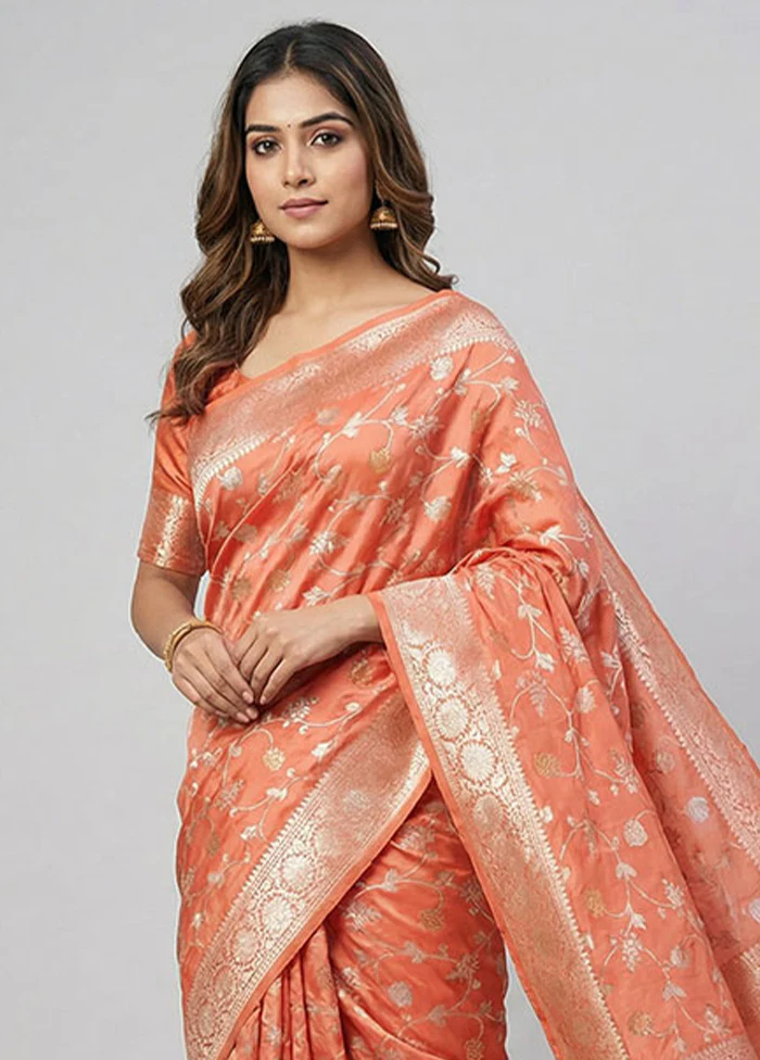 Orange Uppada Silk Saree With Blouse Piece - Image 2
