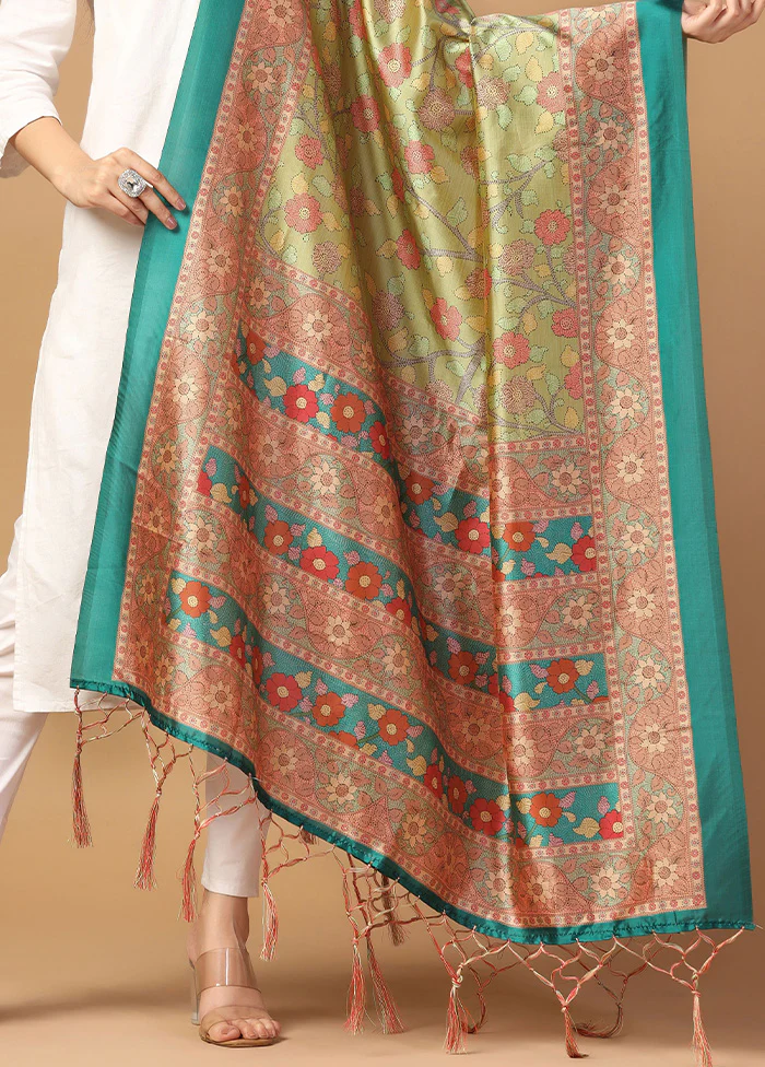 Parrot Green Art Silk Dupatta - Image 3