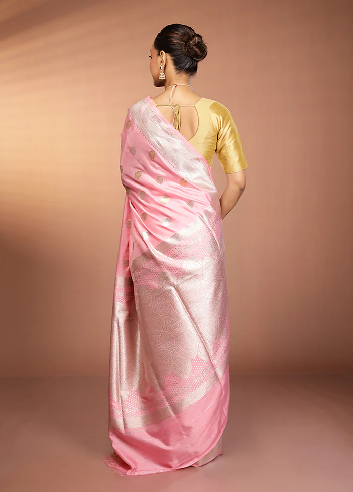 Peach Banarasi Silk Saree With Blouse Piece - Image 4