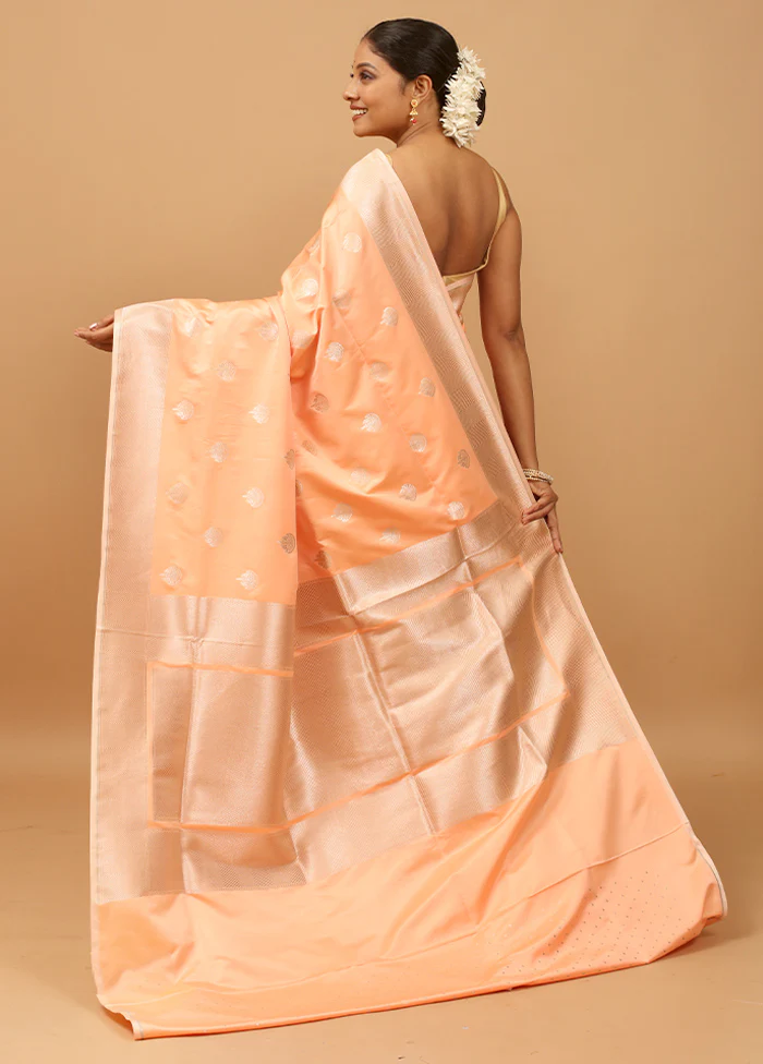 Peach Banarasi Silk Saree With Blouse Piece - Image 3