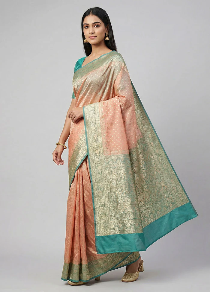 Peach Banarasi Silk Saree With Blouse Piece
