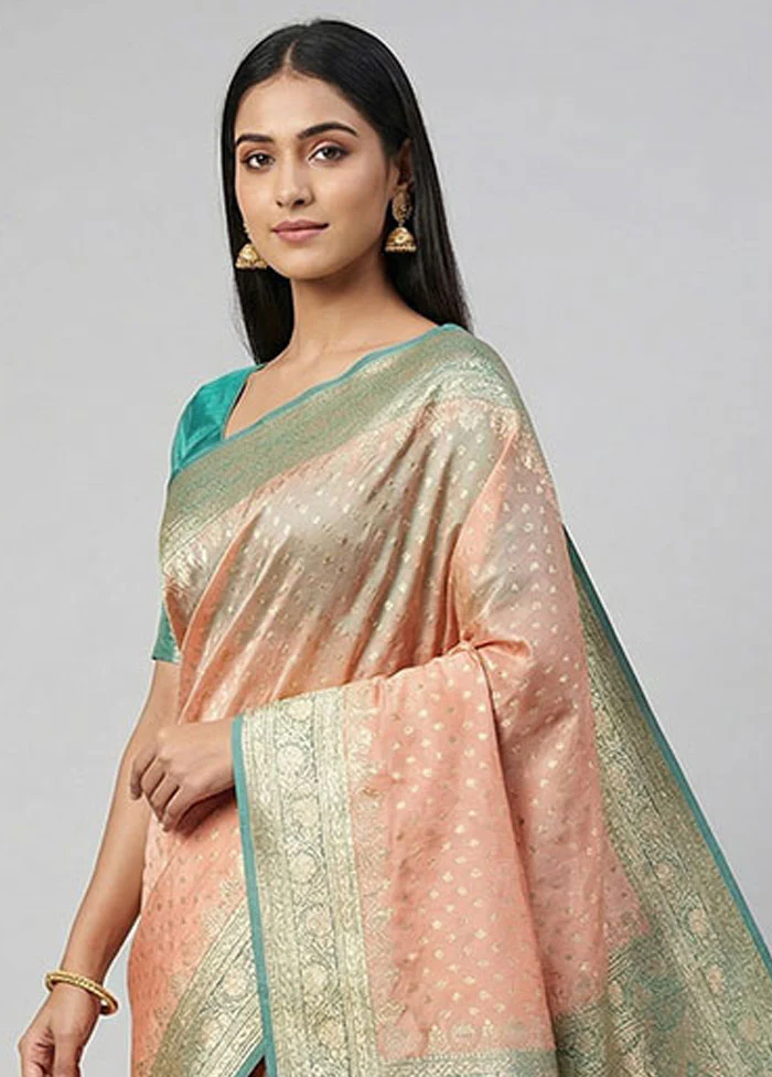 Peach Banarasi Silk Saree With Blouse Piece - Image 2