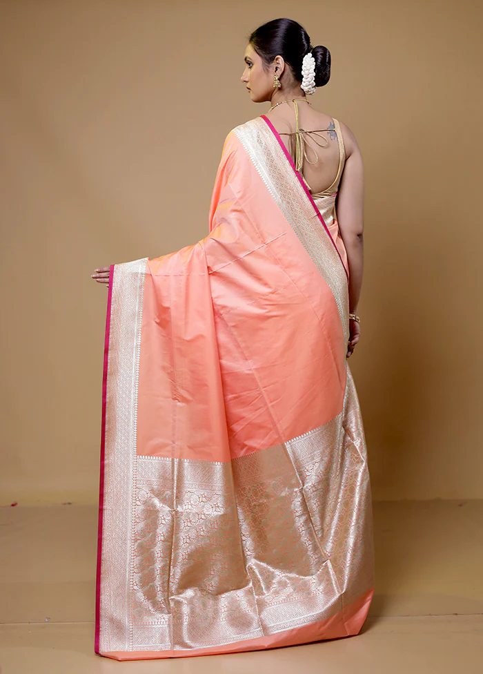 Peach Banarasi Silk Saree With Blouse Piece - Image 3