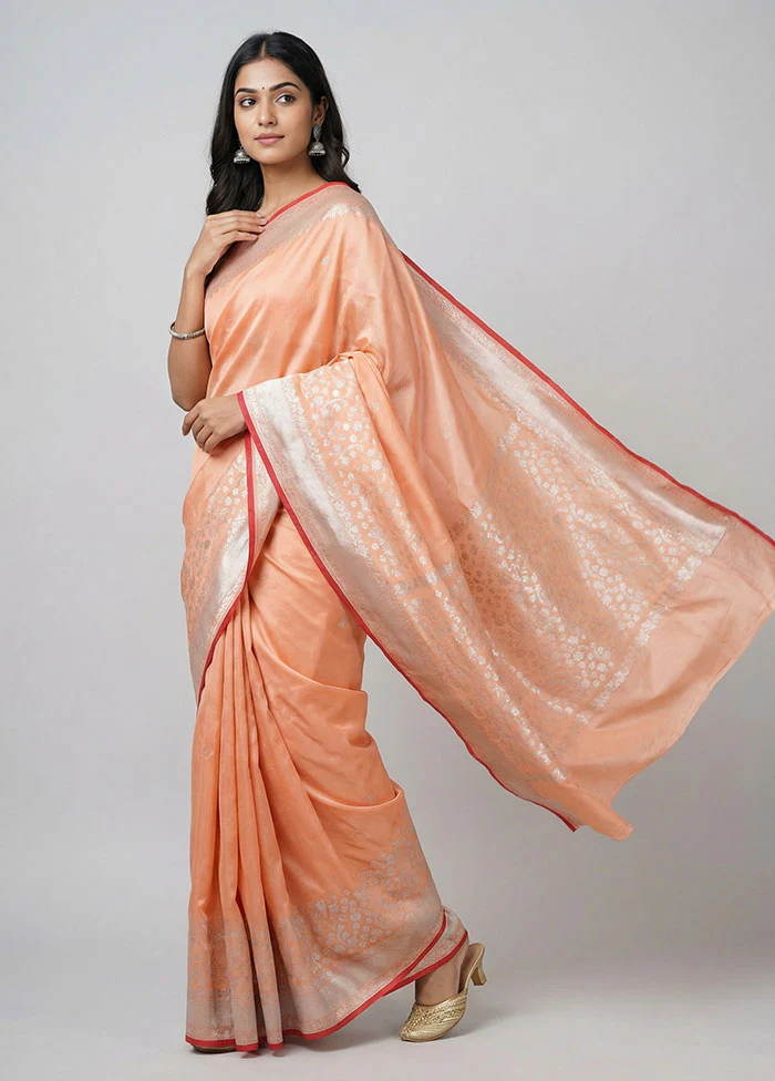 Peach Banarasi Silk Saree With Blouse Piece