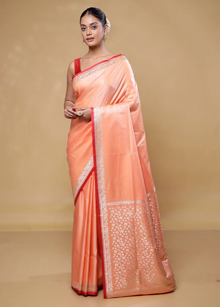 Peach Banarasi Silk Saree With Blouse Piece - Image 2
