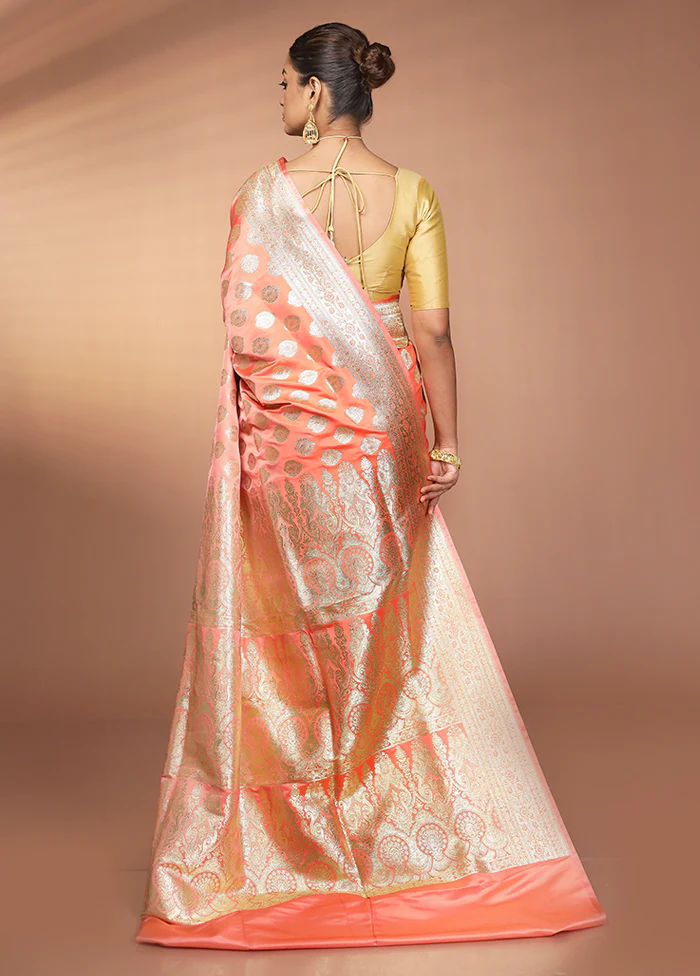 Peach Banarasi Silk Saree With Blouse Piece - Image 3