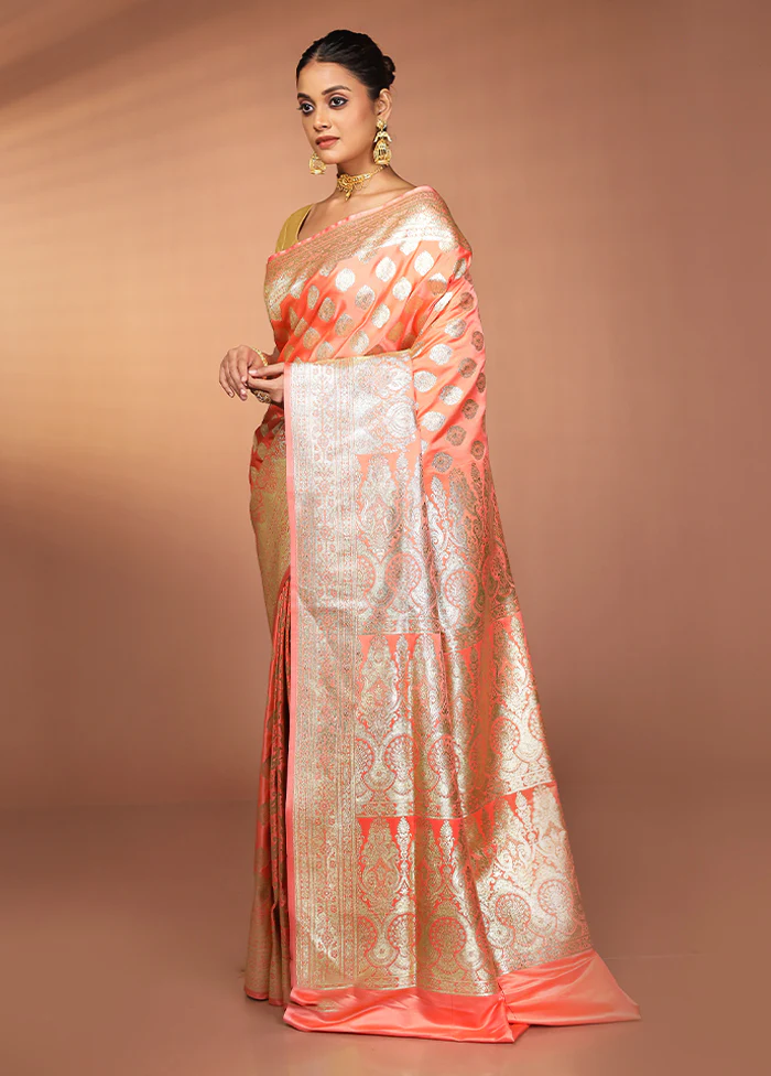 Peach Banarasi Silk Saree With Blouse Piece - Image 4
