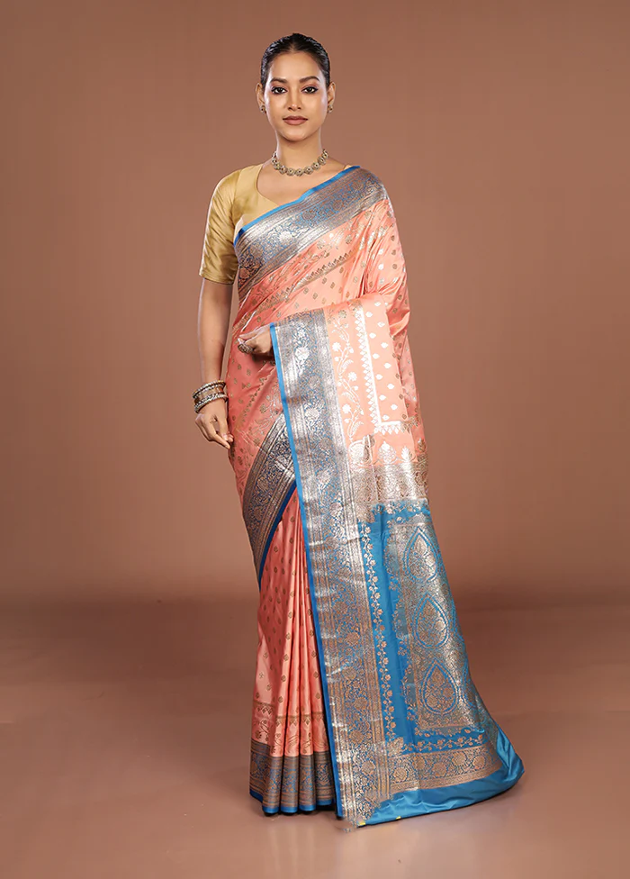 Peach Banarasi Silk Saree With Blouse Piece - Image 2