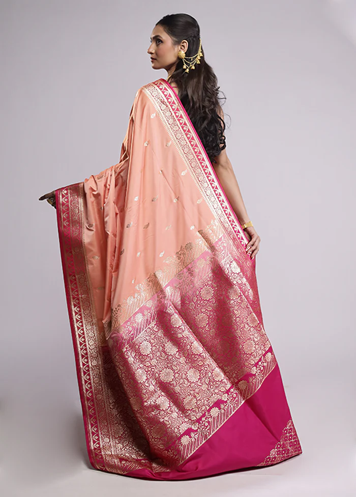 Peach Banarasi Silk Saree With Blouse Piece - Image 2