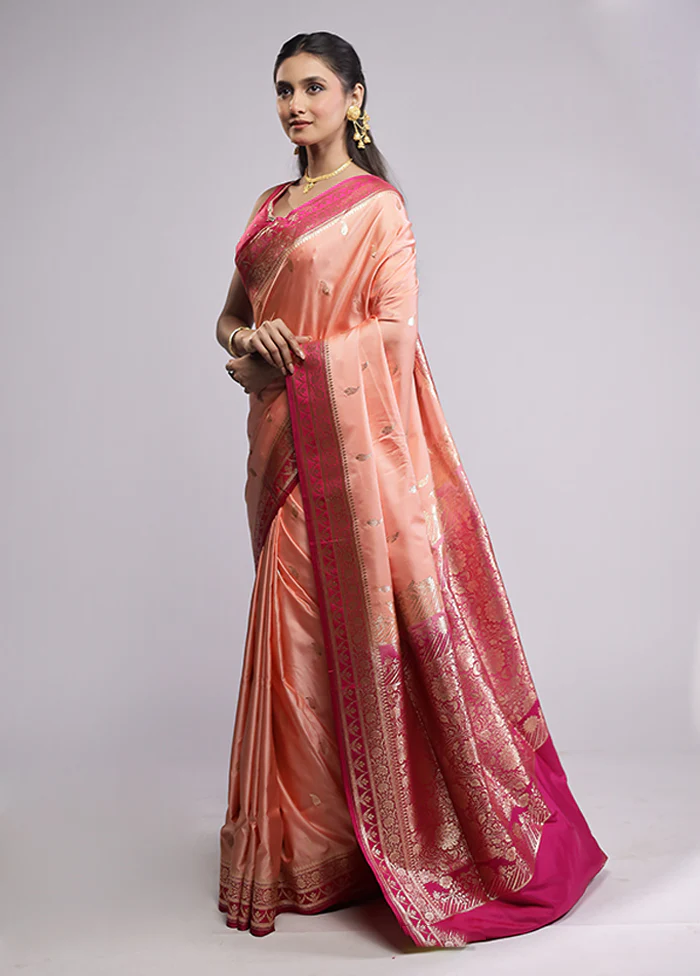 Peach Banarasi Silk Saree With Blouse Piece - Image 3
