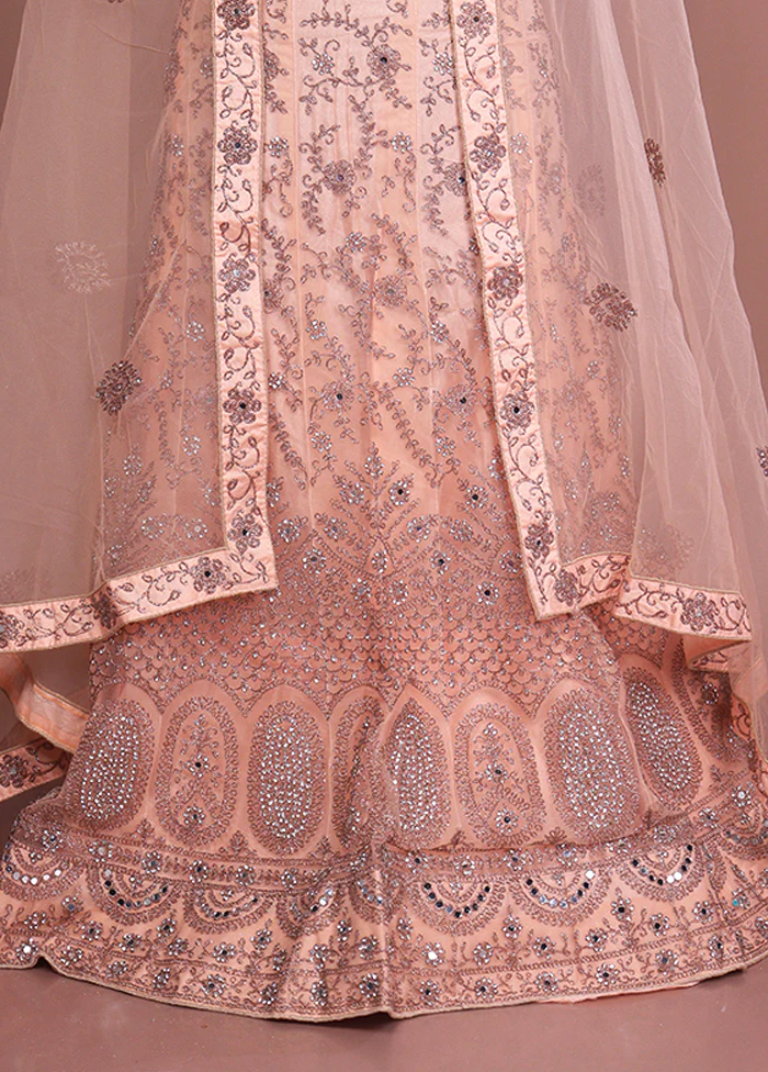 Peach Blended Silk Dupatta Lehenga Set - Image 2
