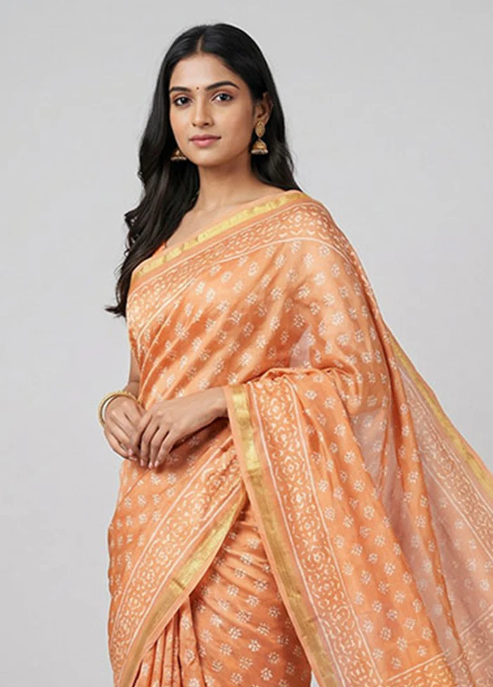 Peach Chanderi Silk Saree With Blouse Piece - Image 2