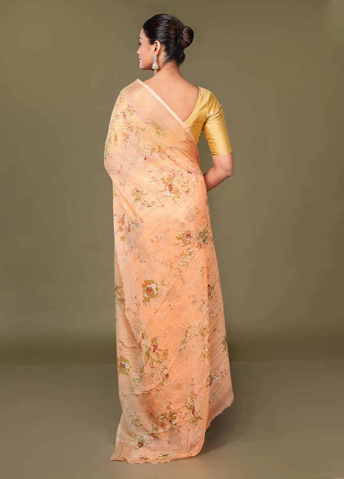 Peach Chiffon Silk Saree With Blouse Piece - Image 3