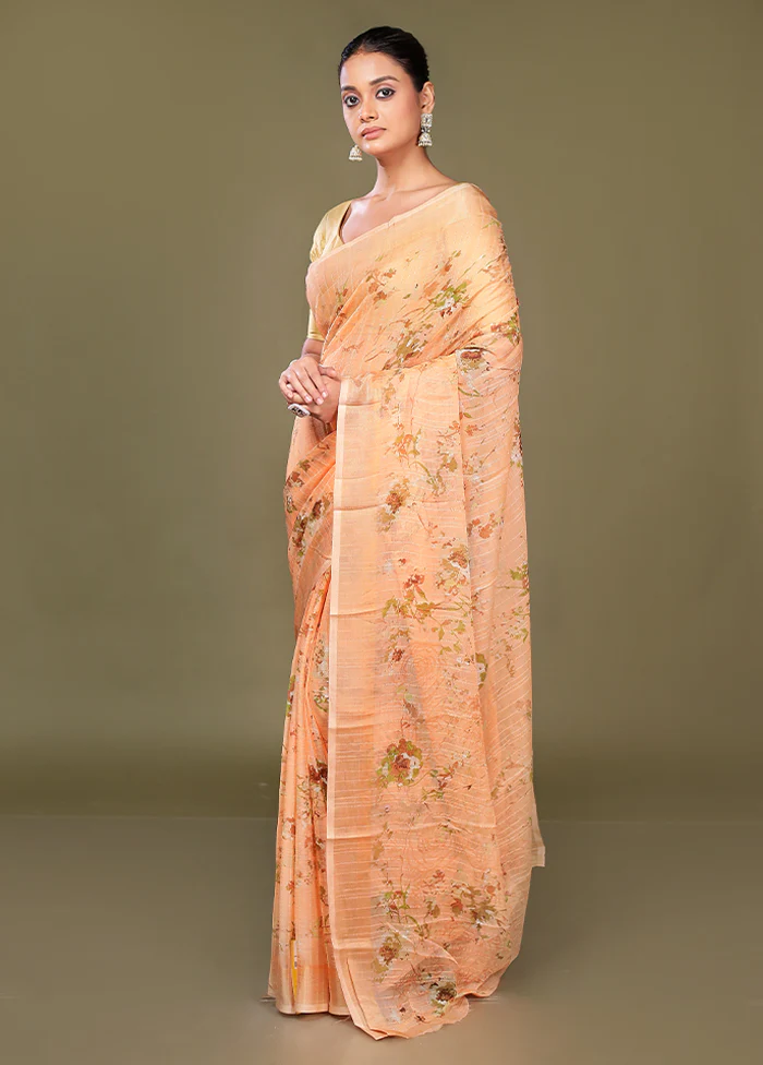 Peach Chiffon Silk Saree With Blouse Piece - Image 4