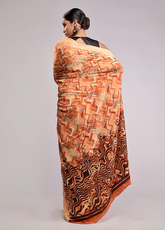 Yellow Chiffon Silk Saree With Blouse Piece - Image 3