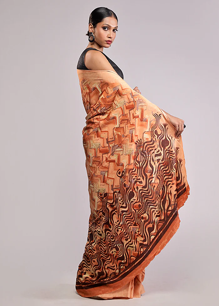 Yellow Chiffon Silk Saree With Blouse Piece - Image 4