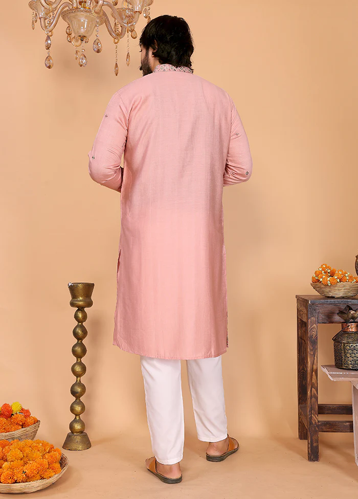 Peach Cotton Kurta & Pajama Set - Image 3