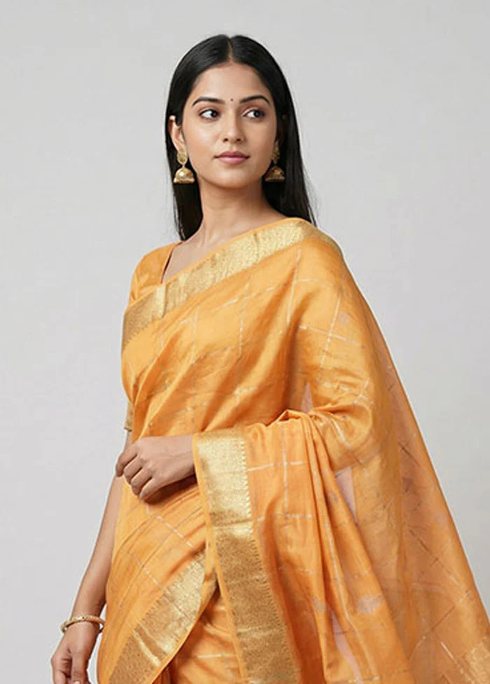 Peach Cotton Saree With Blouse Piece - Image 2