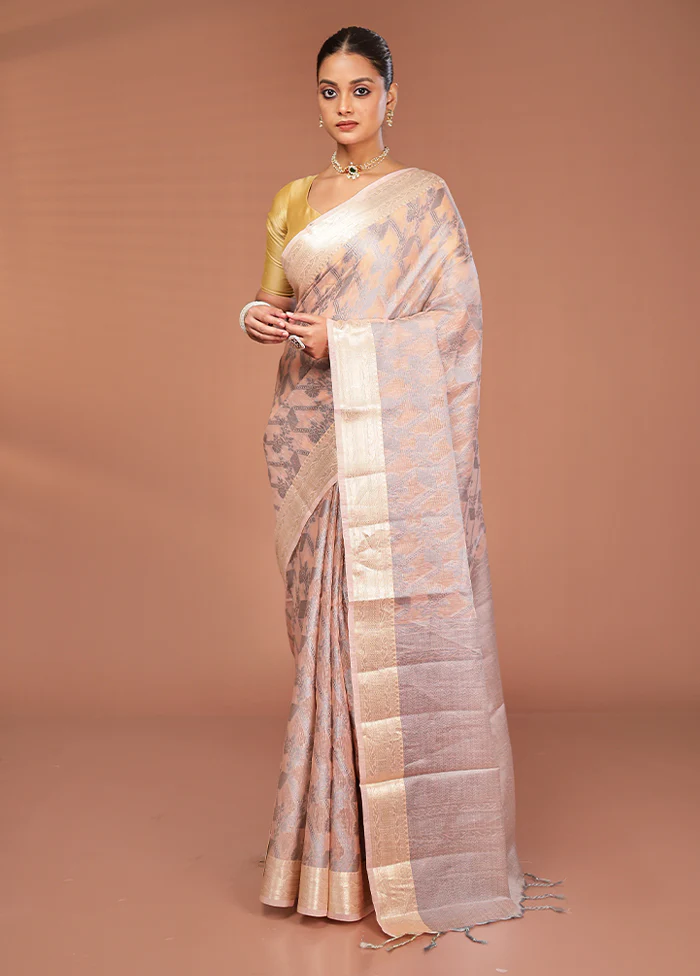 Peach Cotton Saree With Blouse Piece - Image 2