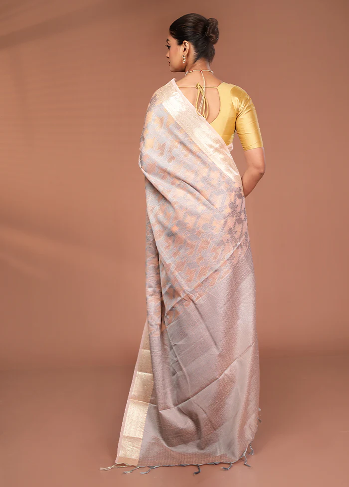 Peach Cotton Saree With Blouse Piece - Image 3