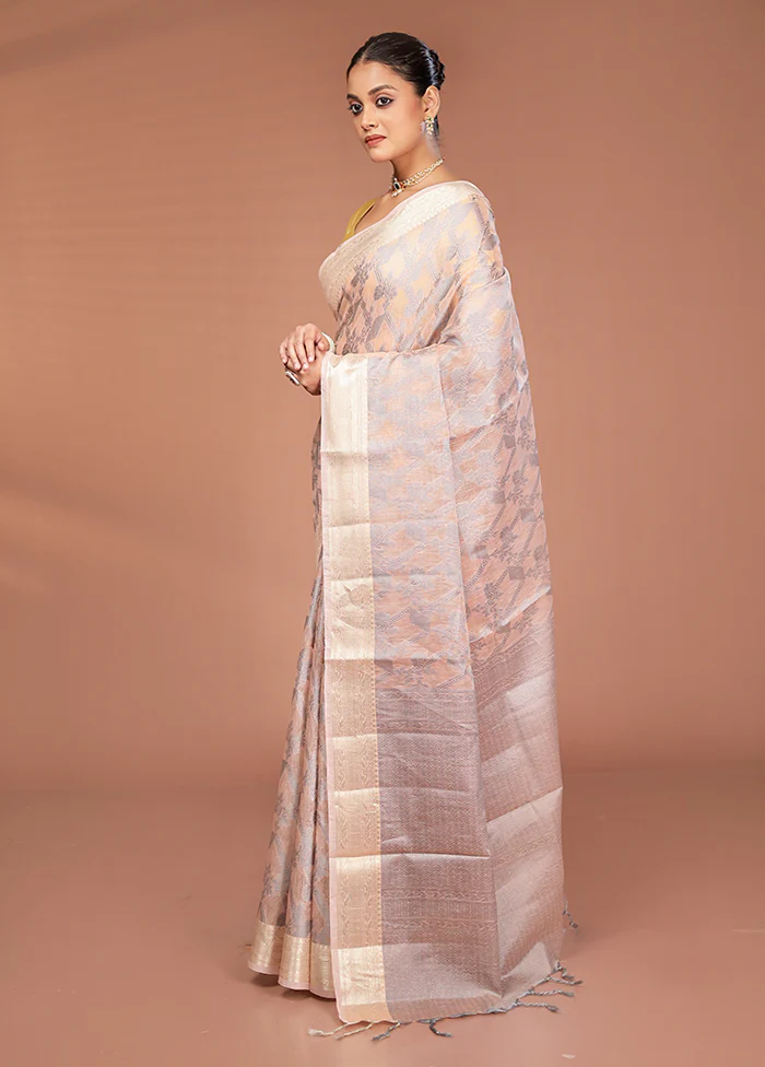 Peach Cotton Saree With Blouse Piece - Image 4
