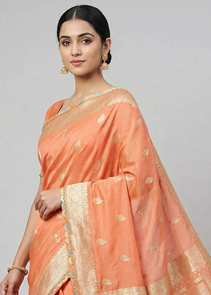 Peach Dupion Silk Saree With Blouse Piece - Image 2