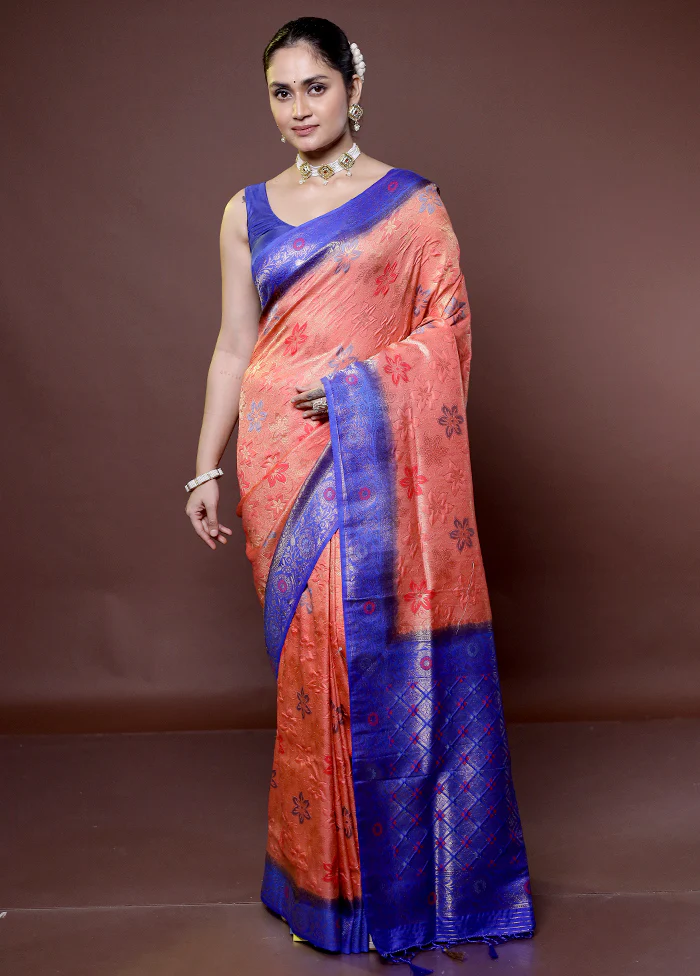 Peach Dupion Silk Saree With Blouse Piece - Image 2