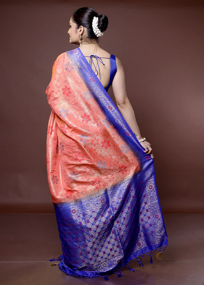 Peach Dupion Silk Saree With Blouse Piece - Image 3