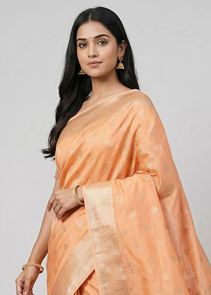 Peach Dupion Silk Saree With Blouse Piece - Image 2