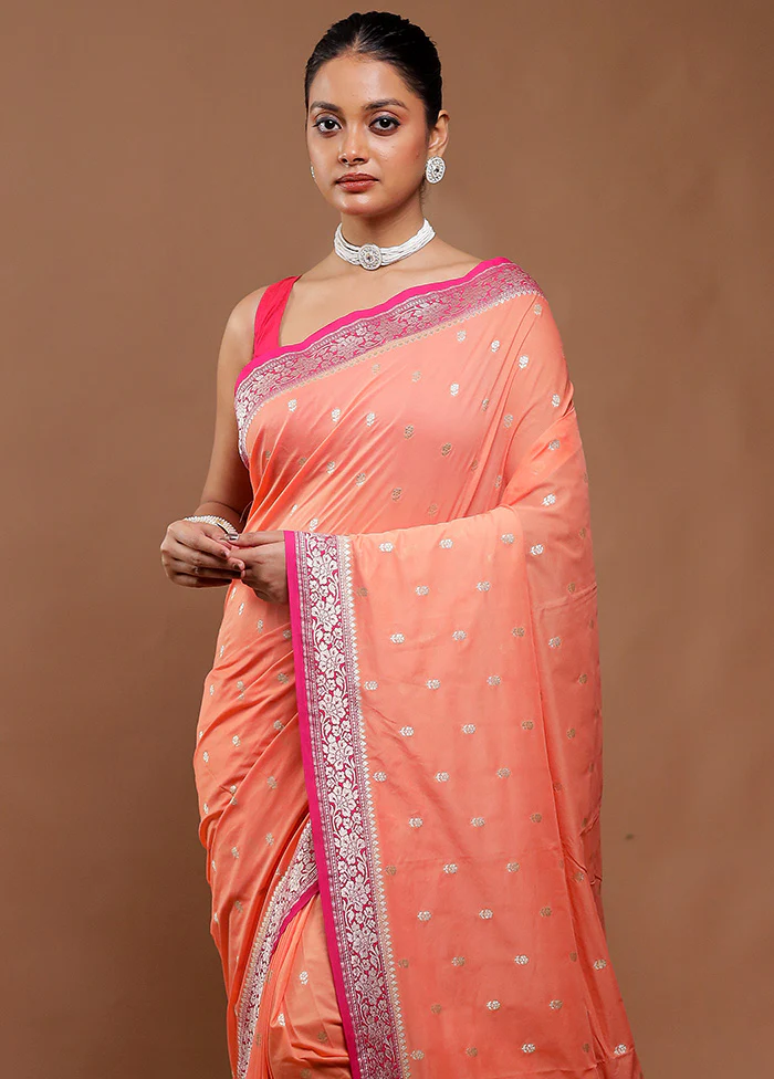 Peach Dupion Silk Saree With Blouse Piece - Image 2