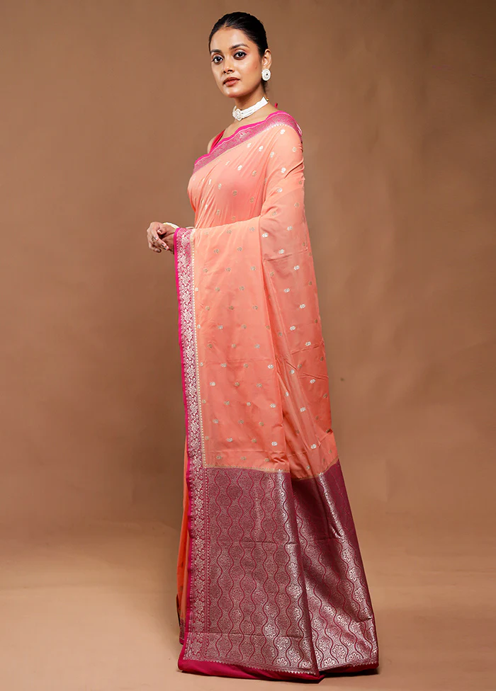 Peach Dupion Silk Saree With Blouse Piece - Image 4