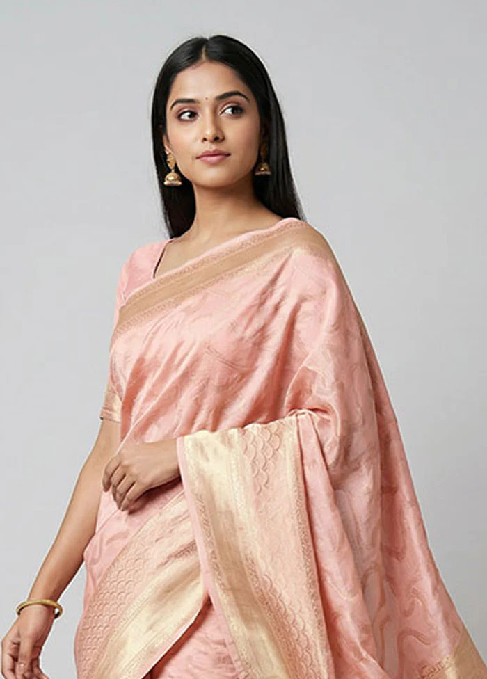 Peach Dupion Silk Saree With Blouse Piece - Image 2